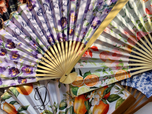 Personalized Custom Fabric Fans Rustic Wedding Party Favors Gifts Guests Bulk Quince Cloth Folding Hand Fan Concert Souvenirs Birthday Gifts