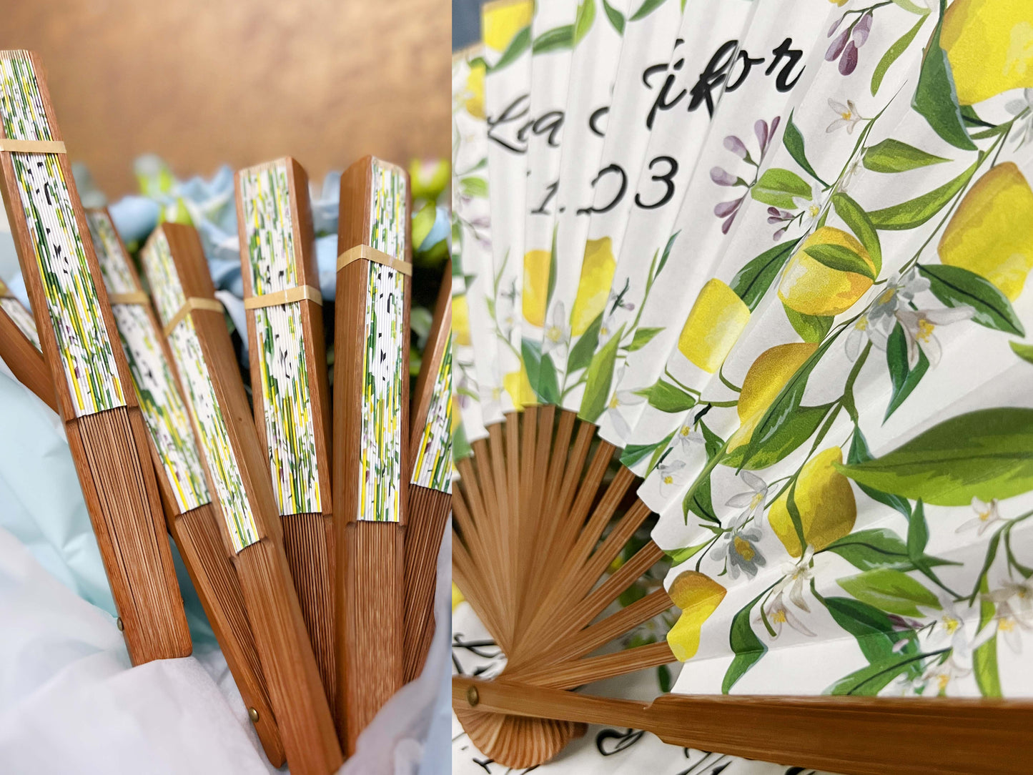 High End Personalized Custom Fans Lemon Printed Folding Hand Fans Wedding Party Favors Gifts for Guests Bulk Orange Folding Fans