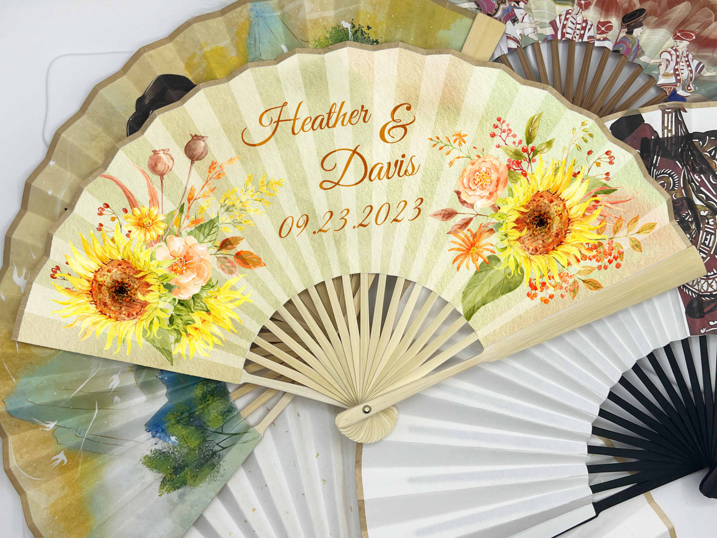 High End Personalized Custom Fans Lemon Orange Printed Folding Hand Fans Wedding Party Favors Gifts for Guests Bulk