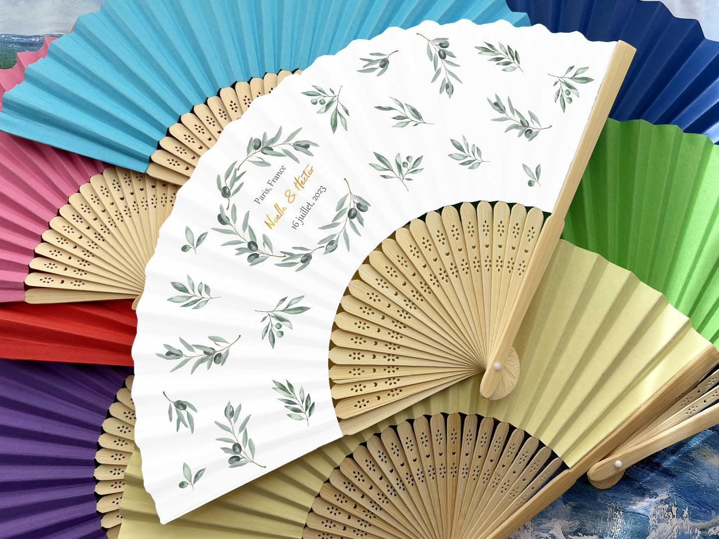 Personalized Custom Paper Fans Full Size Colorful Printed Wedding Party Favors Gifts for Guests in Bulk Printed Folding Hand Fans