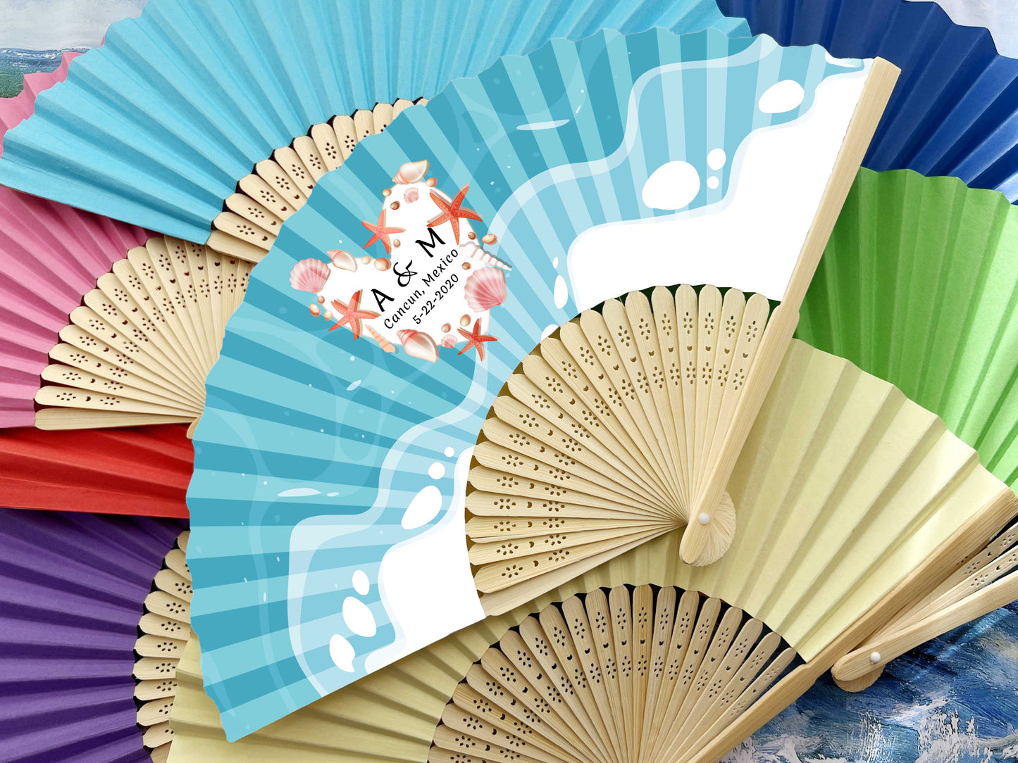 Personalized Custom Paper Fans Full Size Colorful Printed Wedding Party Favors Gifts for Guests in Bulk Printed Folding Hand Fans