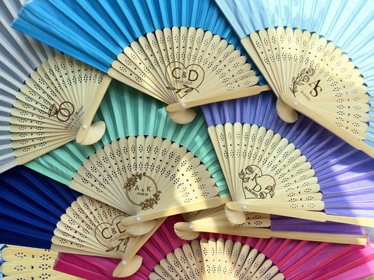 Personalized Custom Fabric Fans Wedding Party Favors Gifts for Guests in Bulk Monogram Engraved Folding Hand Fans