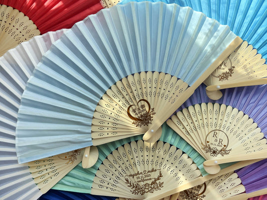 Personalized Custom Fabric Fans Gifts Engraved Folding Hand Fans Wedding Party Favors Gifts for Guests in Bulk