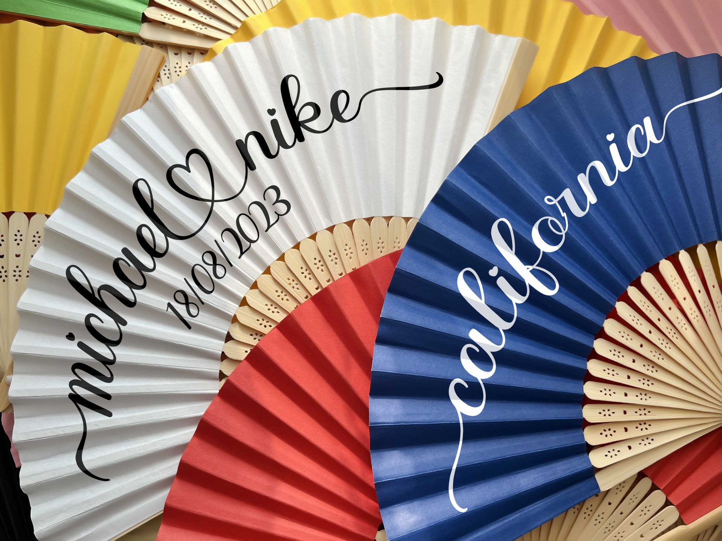 Personalized Custom Paper Fans Full Size Colorful Printed Wedding Party Favors Gifts for Guests in Bulk Printed Folding Hand Fans