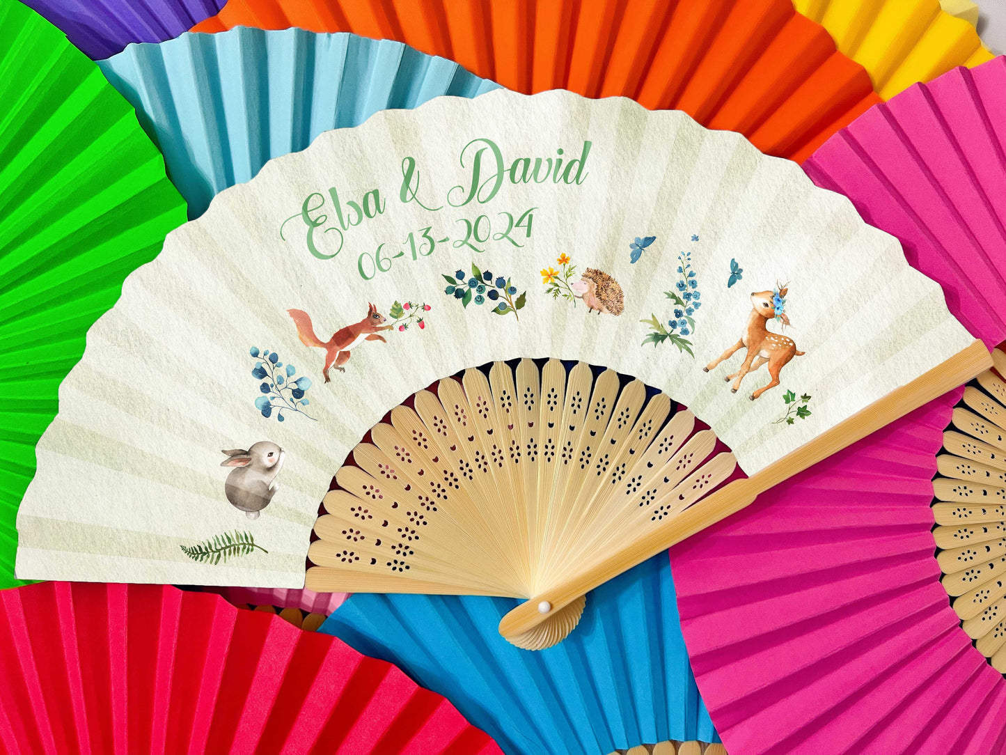 Personalized Custom Paper Fans Full Size Colorful Printed Wedding Party Favors Gifts for Guests in Bulk Printed Folding Hand Fans