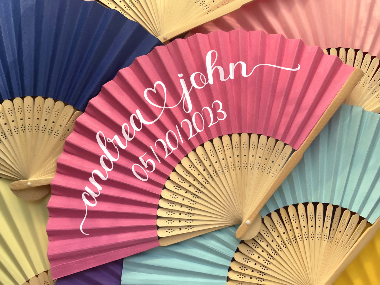 Personalized Custom Paper Fans Full Size Colorful Printed Wedding Party Favors Gifts for Guests in Bulk Printed Folding Hand Fans