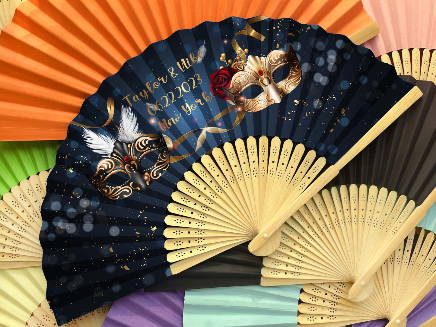 Personalized Custom Paper Fans Full Size Colorful Printed Wedding Party Favors Gifts for Guests in Bulk Printed Folding Hand Fans