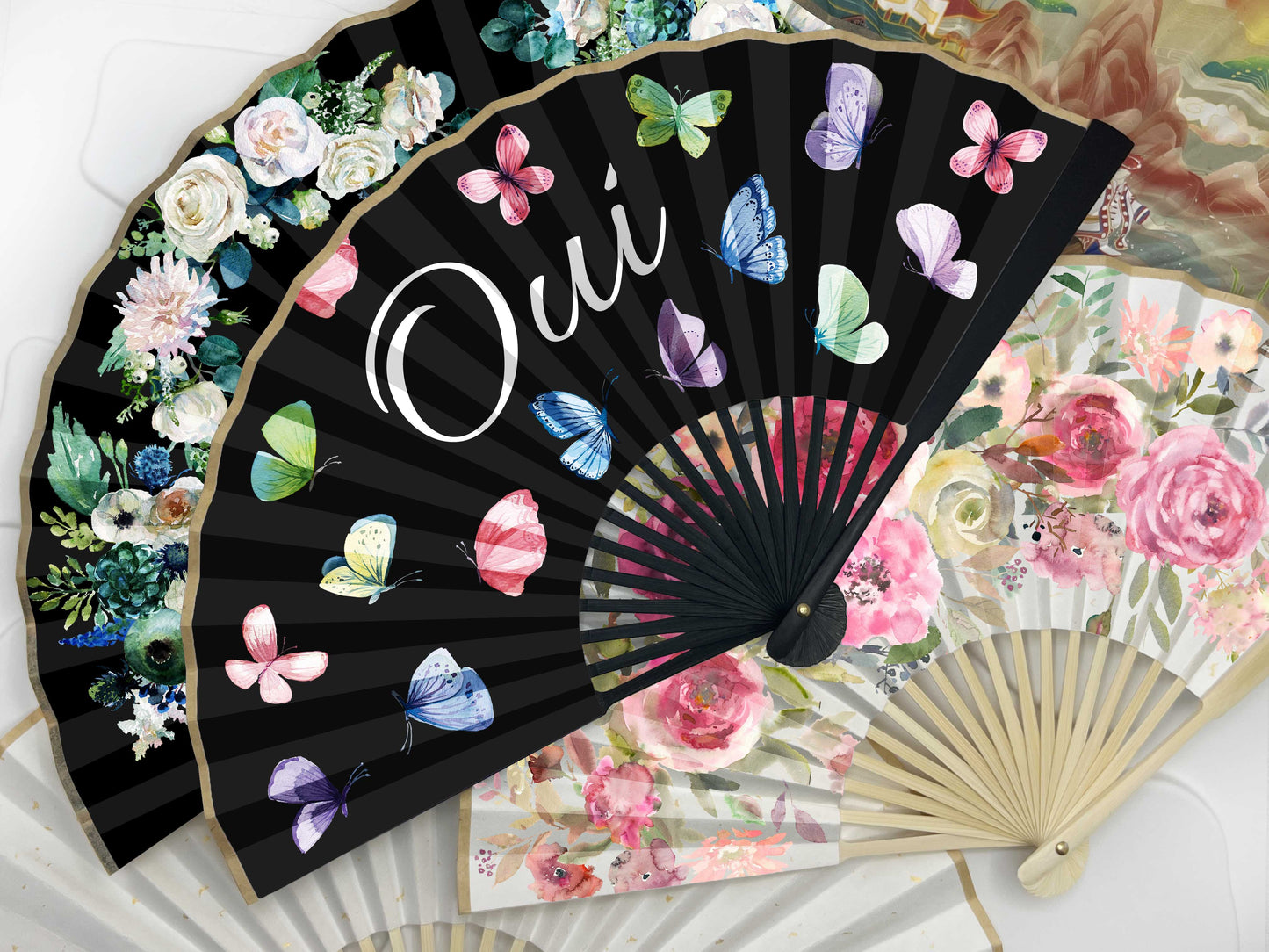 High End Custom Personalized Fans Wedding Party Favors Gifts For Guests Bulk Printed Logo Monogram Hand Fans Luxury Quinceañera Folding Fans